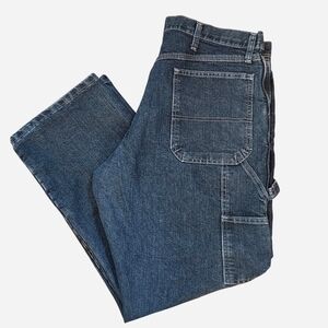 Wrangler Straight Carpenter Jeans - Dark Blue Denim Size 36 X 30